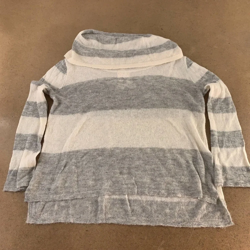 Free People Womens Pullover Sweater‎ Gray Striped Long Sleeve Cowl Neck L New